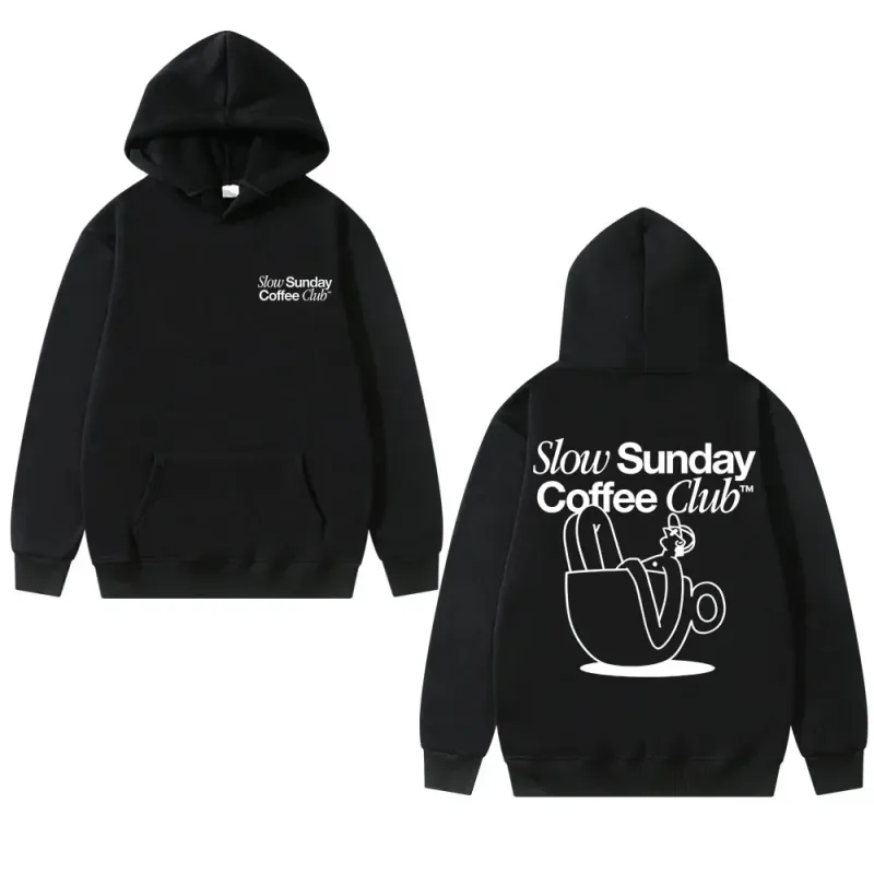 Unisex Slow Sunday Coffee Club Pull à capuche Funny Meme vintage Casual Streetwear Sweatshirt, plusieurs couleurs disponibles