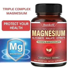 Magnesiumglycinatmalatcitrat med hög absorption 100 % kelaterad icke-GMO Vegetarisk glutenfri 8 600 mg 120 kapslar