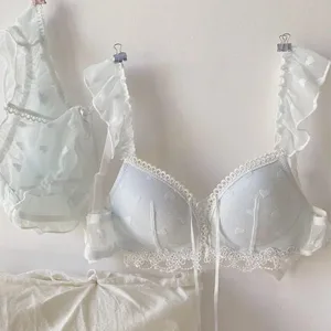 Kawaii Japanese Lingerie Set para sa Maliit na Boobs Sweet Romantic Heart Print Bralette Kumportable Araw-araw na Magsuot ng Anti-Sagging Bra