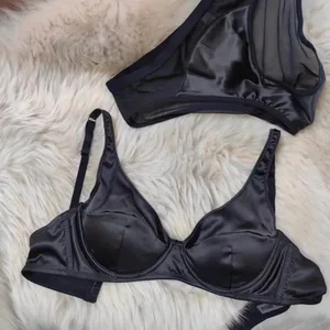 Ensemble de soutien-gorge froncé en Satin, sous-vêtements fins et confortables, sans marquage, gros seins, petit push up, lingerie, slip, costume