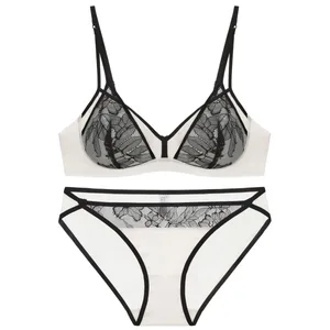 Ensemble de Lingerie Sexy en dentelle contrastée pour femmes, soutien-gorge Push-Up sans fil avec Double bretelles pour petit buste
