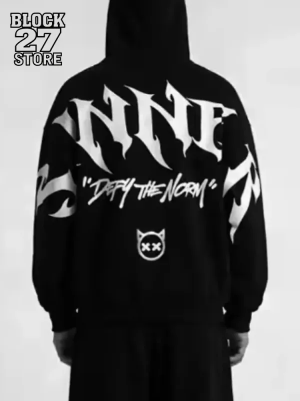 Lelaki Gothic Sinner Defy The Moon Cetak Hoodie Bersaiz Besar Hitam Streetwear Menunggang Motosikal Kasual Pullover Bertudung Baju Sweatshirt