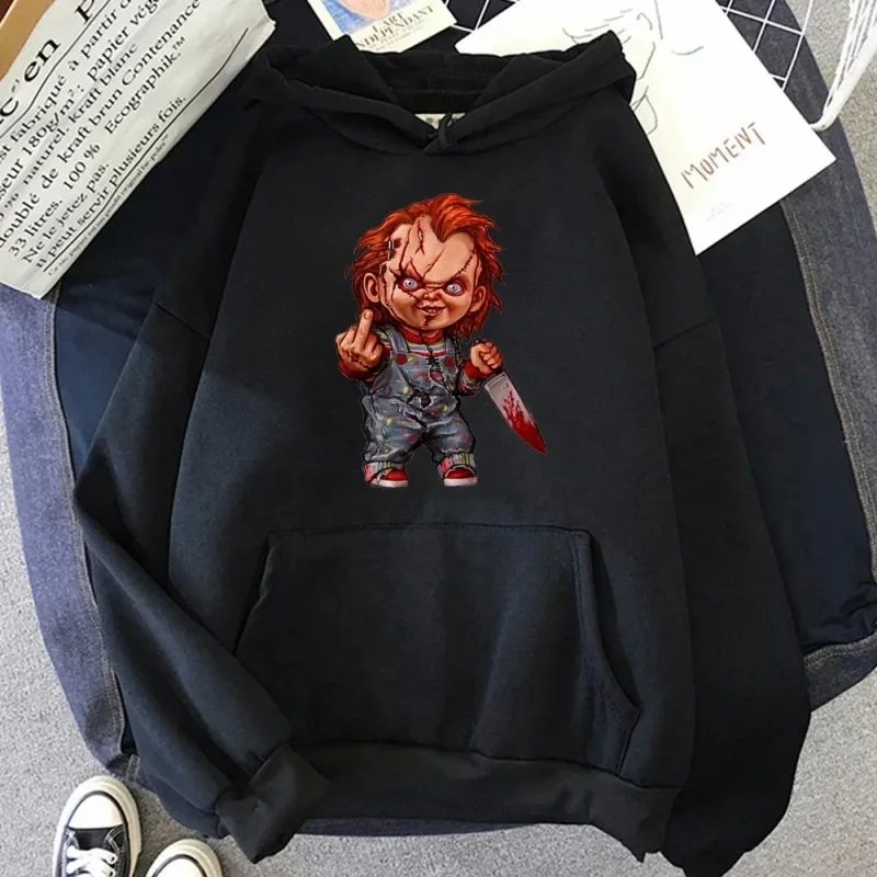 Lelaki Fesyen Hoodie Jepun Y2k Fleece Sweatshirt Pullovers Halloween Sweatshirt Pakaian Lelaki Pullover Hoodie Chucky Seram