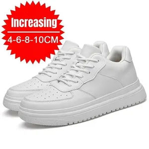 Sepatu Penambah Tinggi Baru untuk Pria 10Cm Sepatu Lift Tak Terlihat Sepatu Olahraga Kulit Putih Zapatillas De Hombre Ukuran Besar 46