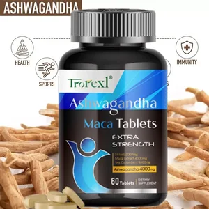 Ashwagandha-Kapsel unterstützt die reproduktive Gesundheit. Natürliche Energizer-Ergänzung für den Mann