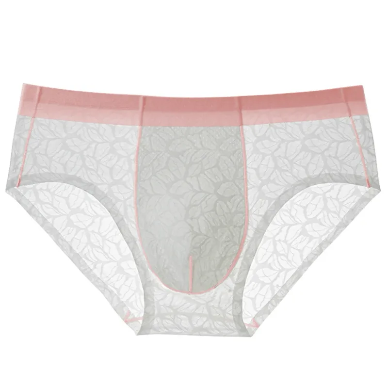 Männer Eis Seide Ultra-dünne Kurze Unterwäsche Nahtlose Spitze Jacquard Atmungsaktive Höschen 3D Ausbuchtung Beutel Transparent Mesh Dessous