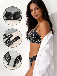 Ensemble de Lingerie Sexy, soutien-gorge Push Up avec anneau en acier, culotte imprimée pour femmes, usage quotidien, soutien-gorge confortable, sous-vêtements, Lingerie à la mode