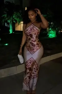 Pakaian Satin Elegan yang Anggun Bermotif Bunga Slim Bodycon Pakaian Wanita Pesta Malam Tetamu Perkahwinan Musim Panas Streetwear