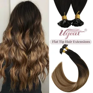 Ugeat Flat Tip Hair Extensions Human Hair Pre-bonded Hair Extensions 14-24" Keratin Flat Human Hair Balayage Farve Hår 1g/1s