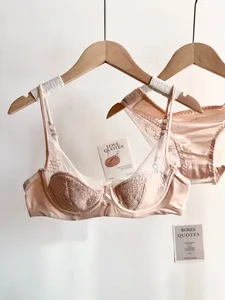 Zachte kanten lingerieset met beugel Dames Dunne cup Push-up bh Pantypak Ademend Intimates Voor kleine buste 32-38 Dagelijks ondergoed