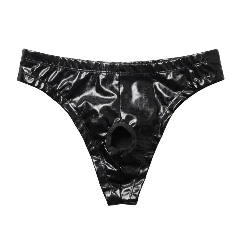 1 pantalons triangulars de cuir PU per a home, roba interior triangular atractiu amb entrecuix buit, fitness de boxa, novetats per a adults, regal dolç