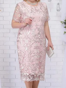 Pakaian Musim Panas 4xl 5xl Plus Saiz untuk Tetamu Perkahwinan Wanita Lengan Pendek Renda Bunga Elegan Bodycon Pakaian Pesta Formal
