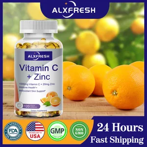 Alxfresh 비타민C 1000mg + 아연 20mg | 비타민 다이어트 보조제 | 비 GMO 및 글루텐 프리 비건 | 면역 지원 캡용