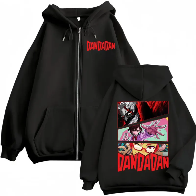 Dandadan Cartoon Graphic Zipper Hoodies Japanese Anime Style Zip Up Hooded Sweatshirts Men Women Fashion Y2k Oversized Pullovers
