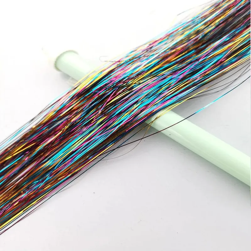 Rainbow Colored Sparkle Synthetic Hair Tinsel 36/48 Inch Girls Headwear Laser False Hair Extensions Glitter Decor Strands