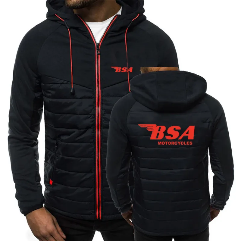 2023 Lelaki Motosikal Bsa Baharu Musim Bunga Musim Gugur 7 Warna Zip Berhud Kapas Jaket Sweatshirts Kasual Patchwork Lengan Panjang Atasan Kot
