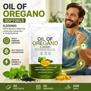 Oreganoöl, 6000 mg, Schwarzkümmelöl-Kapseln, unterstützt die tägliche Immunabwehr, Verdauungsbalance, Kräuterformel, gentechnikfrei, 60 Stück