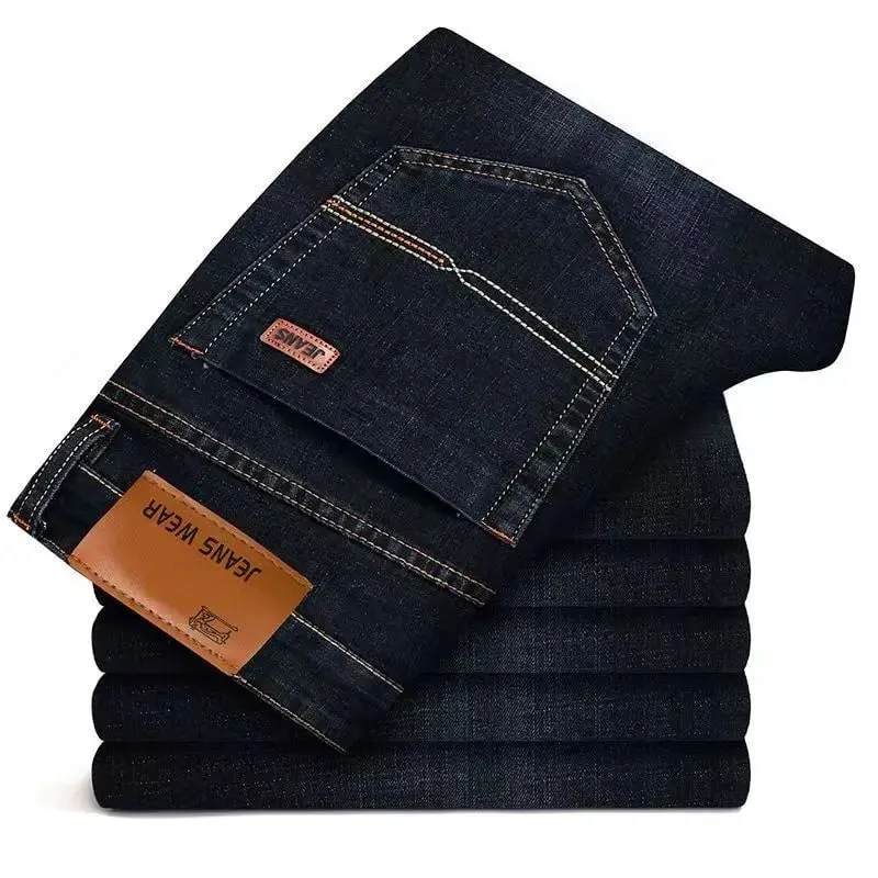 2025 novo negócio jeans masculino casual confortável estiramento reto moda masculina clássico premium azul preto denim calças