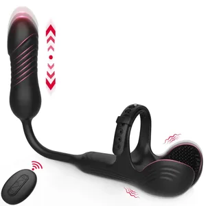 Thrusting Anal Plug Vibrator ชาย Prostate Massager รีโมทคอนโทรลแหวน Cock Testicle Taint Stimulator เพศของเล่นสำหรับชายคู่