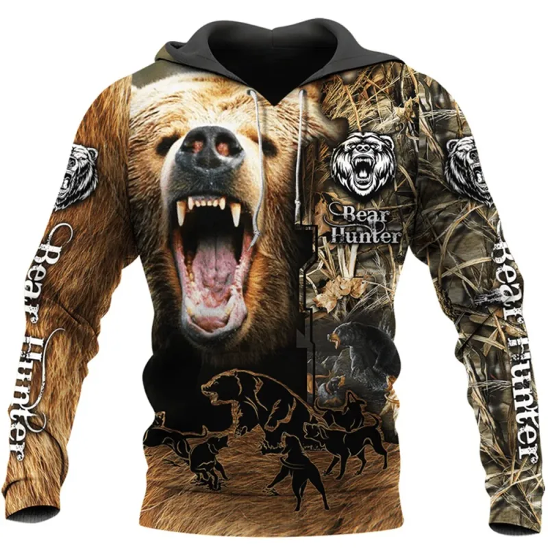 Sudaderas con capucha de animales salvajes para hombre, sudadera con estampado 3D de cazador de jabalí, ropa de calle Unisex, chándales informales