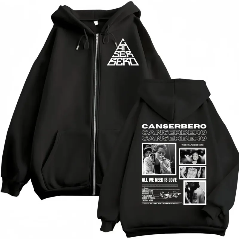 Canserbero Tudo o que precisamos é amor Muerte Vida Merch Zipper Hoodie Moda masculina Hip Hop Zip Up Moletons Casual Pulôveres de lã