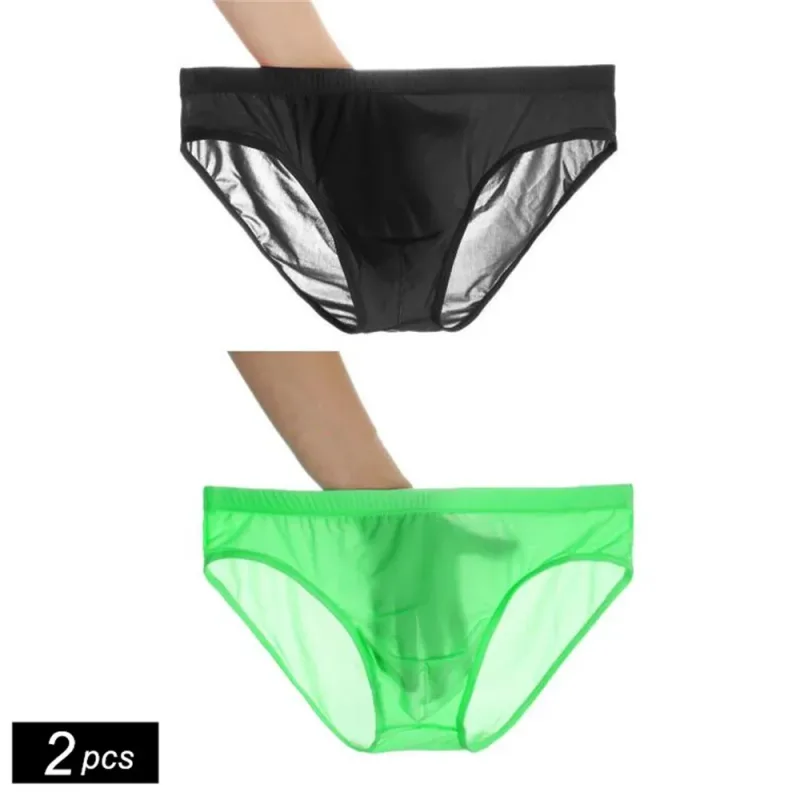 2PCS Ultra Dünne Eis Seide Slip Männer Plus Größe M-4XL Einfarbig Jugend Transluzenten Niedrigen Taille Atmungs Sexy männlichen Höschen