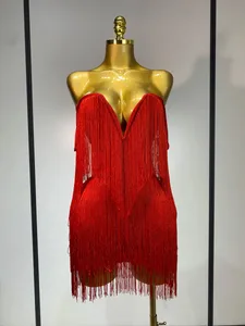 Vestido Bandage con hombros descubiertos y borlas para mujer, Sexy, sin tirantes, para fiesta de noche, Mini Vestido ajustado, Vestido de cumpleaños