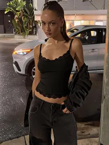 Dulzura Women'S Sexy Backless Lace Ruffles Patchwork Crop Camisole Fashion Casual Y2K Top Party Club Street Style Summer Outfit