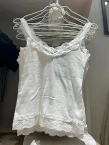 Sweet Lace Patchwork Slim Tank Tops Women Summer White Sexy Simple Cotton Soft Sleeveless Vests Female Vintage Chic Y2K Camisole