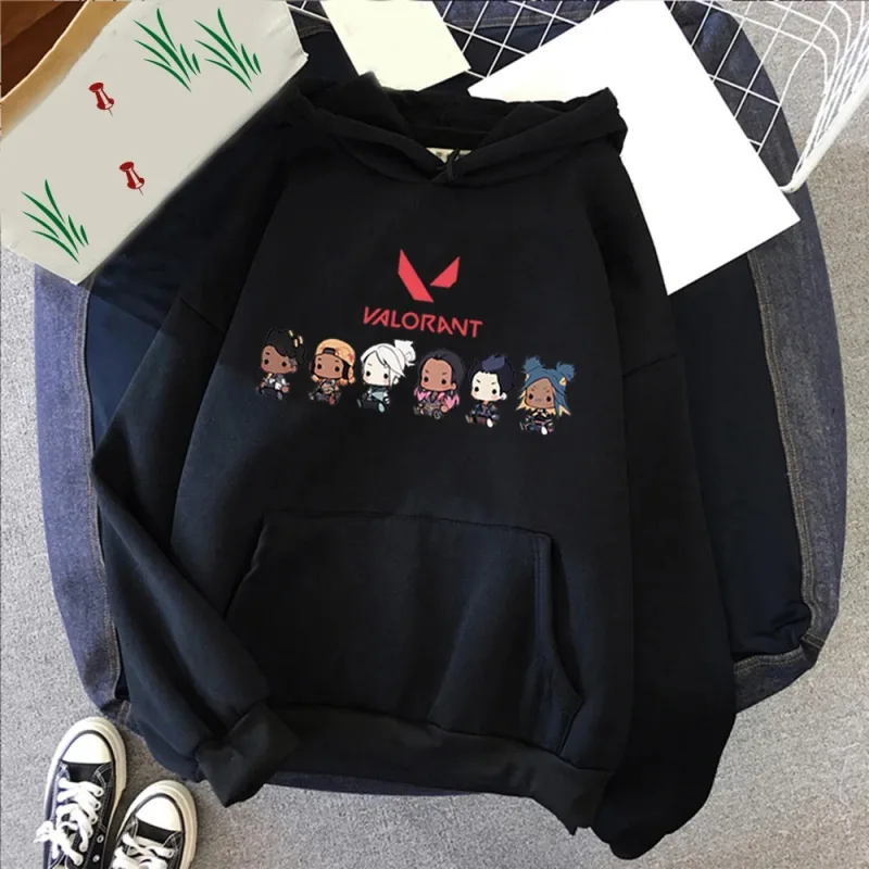 Valorant Anime 2D Print Herre Bomulls-hettegenser Uformell overdimensjonert genser Populær Streetwear Fashion Sweatshirt Trend Herreklær