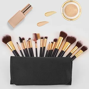 Professionelt 16 STK makeup børster sæt - bløde fluffy børster til øjenskygge Foundation Premium læderetui Luxe tekstureret kosmetik