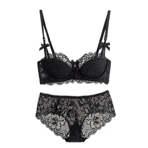 Modest French Pure Desire Bralette AB Cup Couverture complète Soutien-gorge en dentelle et ensemble Petit buste Push Up sans fil pour fille potelée Bow Grande taille