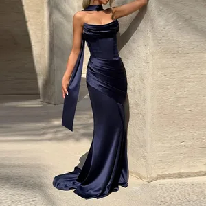 Vestido Sexy plisado de satén sin tirantes para mujer, vestido elegante liso con hombros descubiertos y espalda descubierta, vestidos ceñidos de cintura alta, novedad de 2026, vestido de fiesta de noche