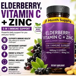 Capsule di sambuco con vitamina C zinco D3 Zenzero Sambucus Miscela di erbe di sambuco nero Supporto quotidiano per il benessere degli adulti