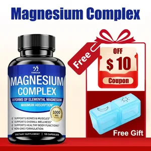 Magnesiumcomplexsupplement 1000 mg - Magnesiumglycinaatcitraat Malaat Tauraat Gechelateerd voor botten Spierherstel Energie