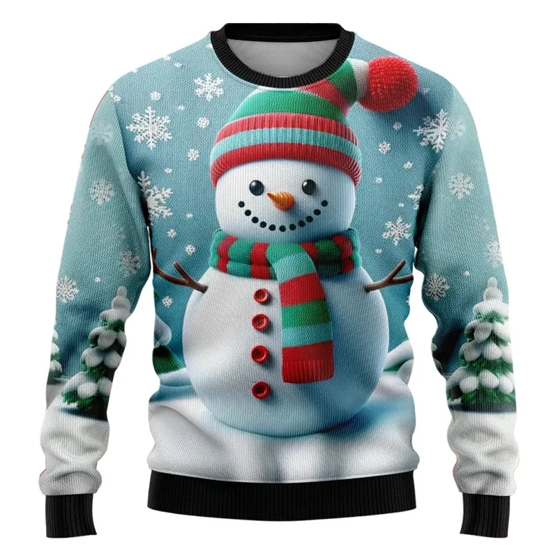Menn Dame Xmas Sweatshirt 3D Christmas Snowman Santa Printed Ugly Christmas Sweater Unisex Pullover Holiday Party Jumper Topper