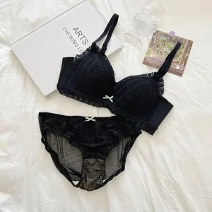 어린 소녀 Intimates 2026 새로운 작은 편안한 란제리 원활한 원피스 브래지어와 팬티 세트 레이스 보우 여성 속옷
