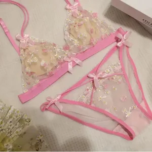 Sexy Lace Bralette Set para sa Women Triangle Cup Wireless Comfortable Underwear Lingerie