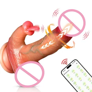 Thrusting Dildo Realistic Dildo Tongue Licking Clitoral Stimulator Sex Toy Vibrator Vagina Anal G-Spot Massager for Women Couple
