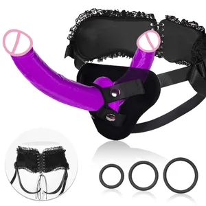 Dildo na pasku Damskie zabawki erotyczne - Dildo z podwójnym zakończeniem Ciała Silikonowe Fantasy Dildo Długie wibratory Pasek na uprzęży Duże wibratory analne