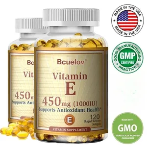 Bcuelov 비타민 E 1000 IU 450mg - 피부 모발 순환 건강 면역 체계 지원 - 항산화 보충제