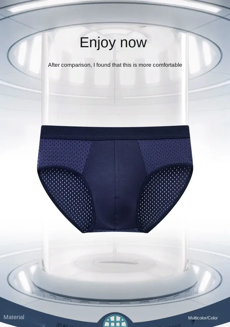 Solid Men Summer Ice Silk Underwear Boxershorts Briefs Breathable Underwear Bamboo Carbon Fiber Anti-Bacterial Hollow Panties