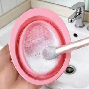 Foldbar silikone makeup børste renseskål tekstureret skrubber til børster Pust Svampe Rejsevaskeværktøj Kompakt