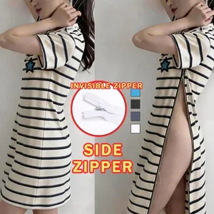 Women's Zebra Pattern Side Open Split Sexy Dresses Long Outdoor Exposed Play SEX Easy Take Off Hidden Zipper Skirts Exotic Type