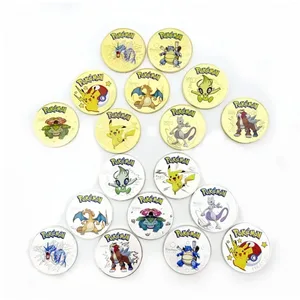 Zlaté mince Pokémon Pamětní mince Pikachu Anime Charizard Zlaté kulaté kovové mince