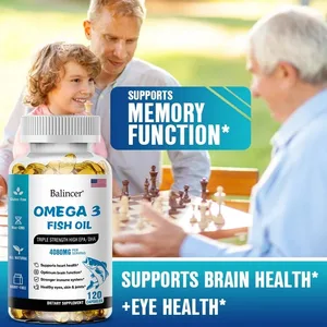 Balincer М’які капсули з риб’ячим жиром Omega 3, виловленими в дикій природі – потрійна міцність, високий вміст EPA, 1200 мг, DHA, 900 мг, дієтична добавка без ГМО, без глютену.