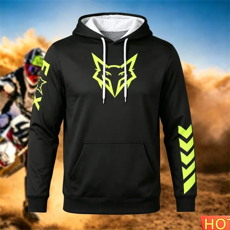Hoodie Perlumbaan Lelaki Musim Gugur/Musim Sejuk Berbasikal Luaran Bertudung Pullover Fox Corak Poket Hoodie Sukan Motosikal Bertudung Sweatshirt