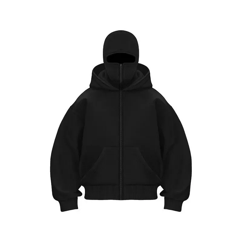 Men's Double-Capped Hooded Jacket For Car And Motorcycle Riding, Warm And Plush, Fashionable And Loose, With Zipper Hood
