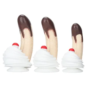 Banana Sundae Silicone Dildo na may Strong Suction Cup Cream at Cherry Design na Tatlong Laki ng Food Grade Silicone Sex Toy para sa Unisex