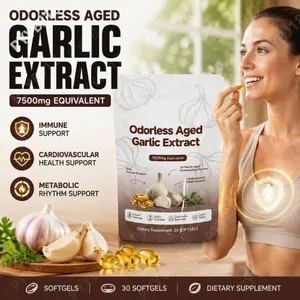 Odorless Aged Garlic Extract Softgels 7500mg 24-Month Fermented herbal Botanical Formula Cardiovascular Immune Support 30 Count